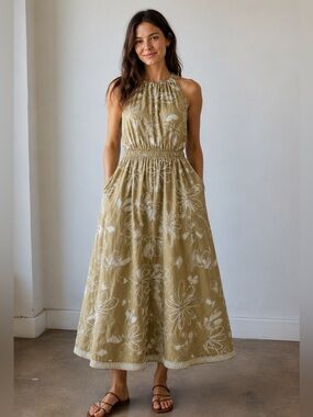 Ulla Johnson Viola Embroidered Cotton Halter Midi Dress Size 2 | NWT